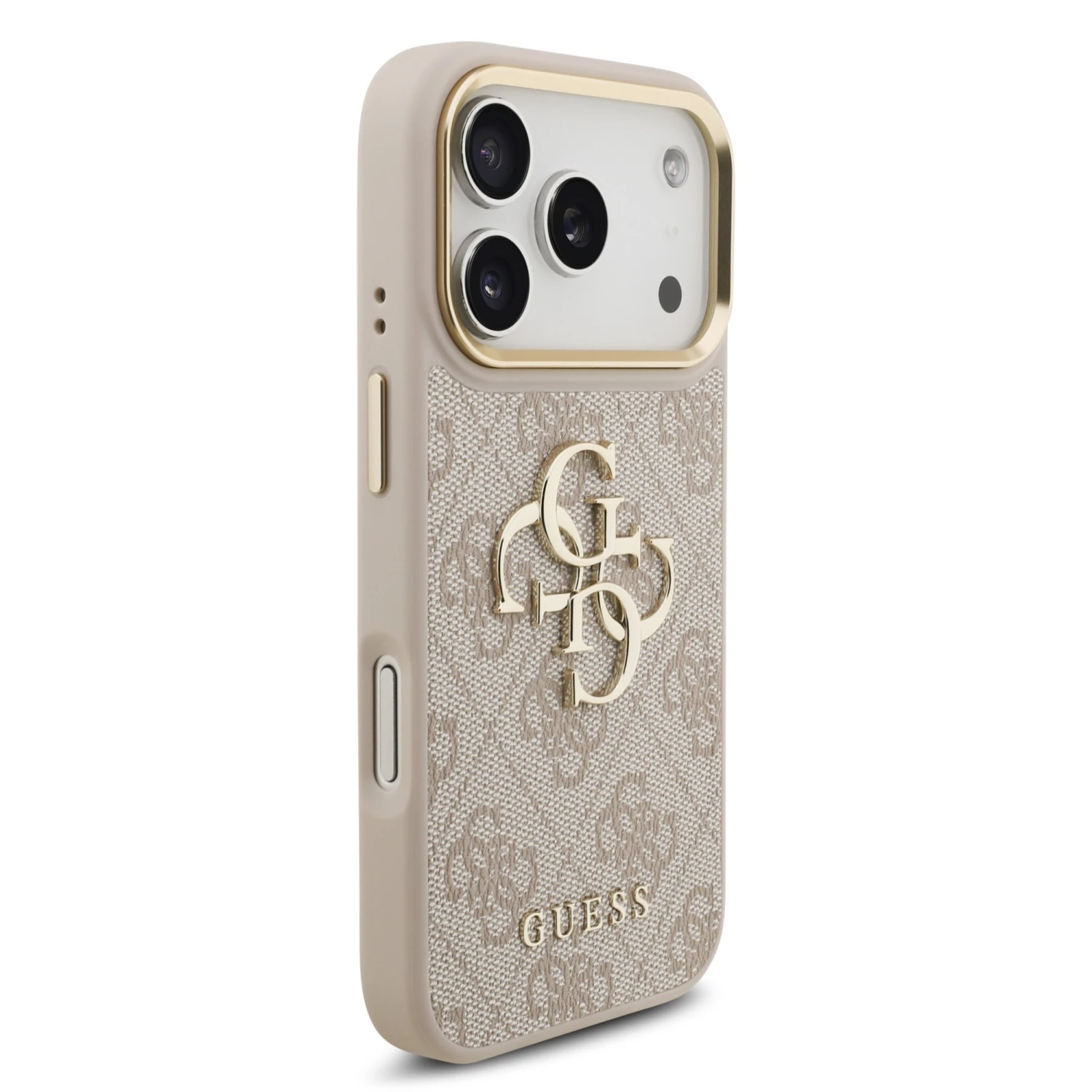 Guess PU Leather 4G Metal Logo Gold Frame Zadní Kryt pro iPhone 18 Pro Pink