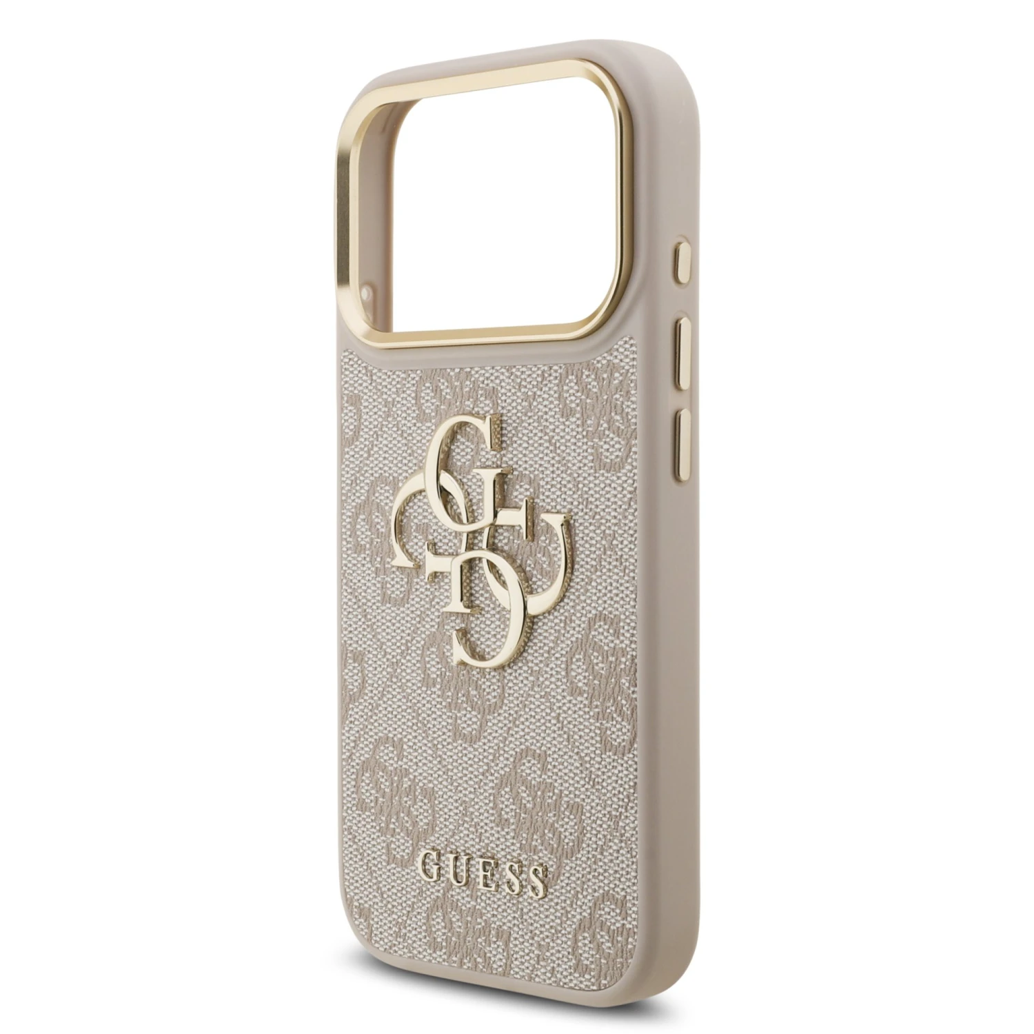Guess PU Leather 4G Metal Logo Gold Frame Zadní Kryt pro iPhone 18 Pro Pink