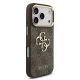 Guess PU Leather 4G Metal Logo Gold Frame Zadní Kryt pro iPhone 18 Pro Brown