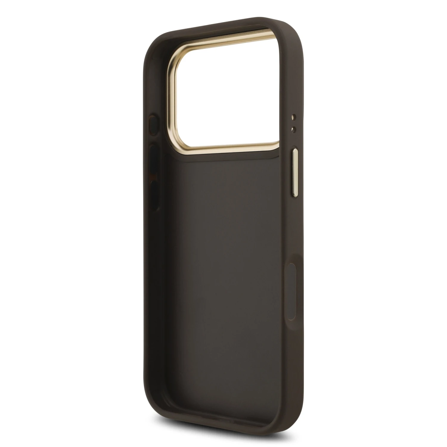 Guess PU Leather 4G Metal Logo Gold Frame Zadní Kryt pro iPhone 18 Pro Brown