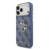Guess PU Leather 4G Metal Logo Gold Frame Zadní Kryt pro iPhone 18 Pro Max Blue