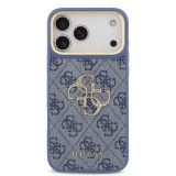 Guess PU Leather 4G Metal Logo Gold Frame Zadní Kryt pro iPhone 18 Pro Max Blue