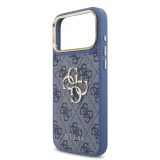 Guess PU Leather 4G Metal Logo Gold Frame Zadní Kryt pro iPhone 18 Pro Max Blue