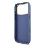 Guess PU Leather 4G Metal Logo Gold Frame Zadní Kryt pro iPhone 18 Pro Max Blue