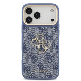 Guess PU Leather 4G Metal Logo Gold Frame Zadní Kryt pro iPhone 18 Pro Max Blue