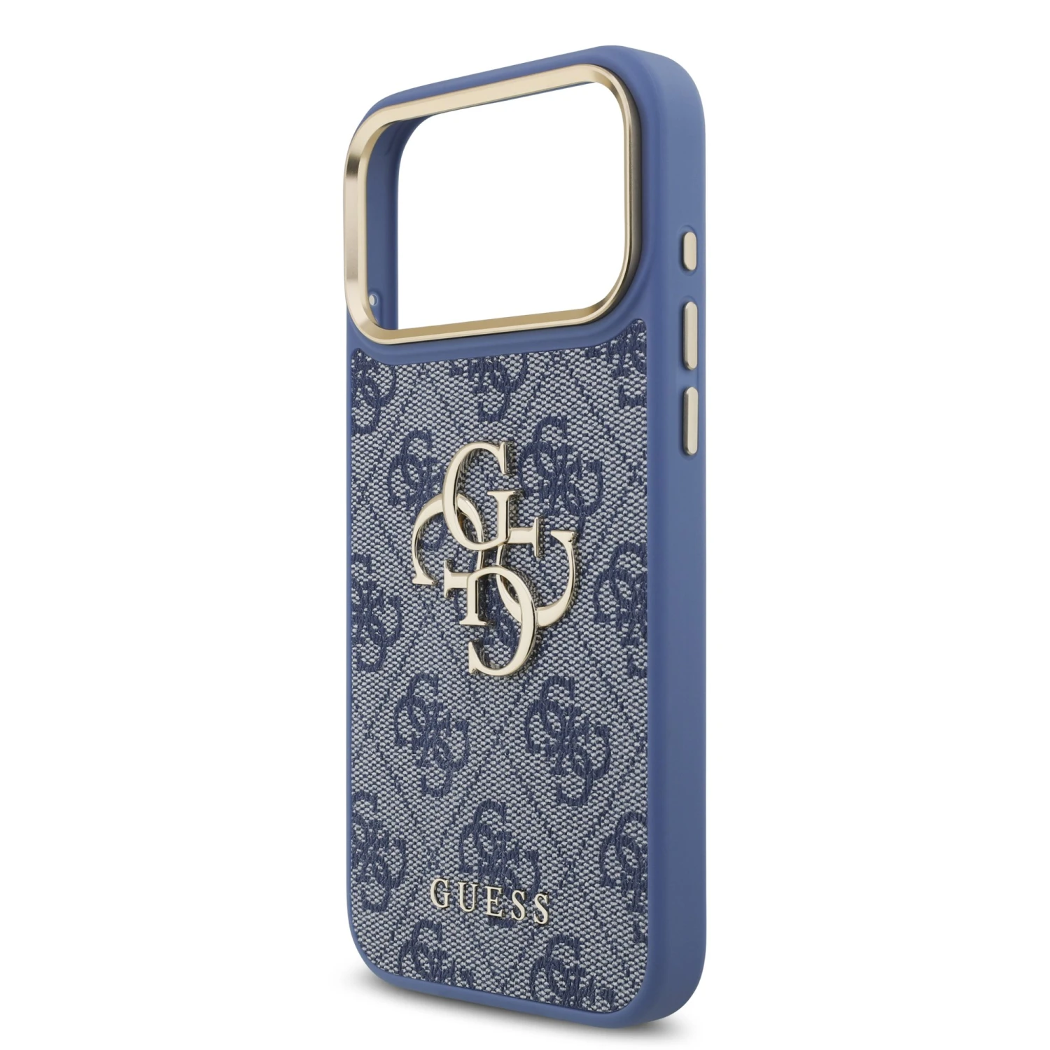 Guess PU Leather 4G Metal Logo Gold Frame Zadní Kryt pro iPhone 18 Pro Max Blue