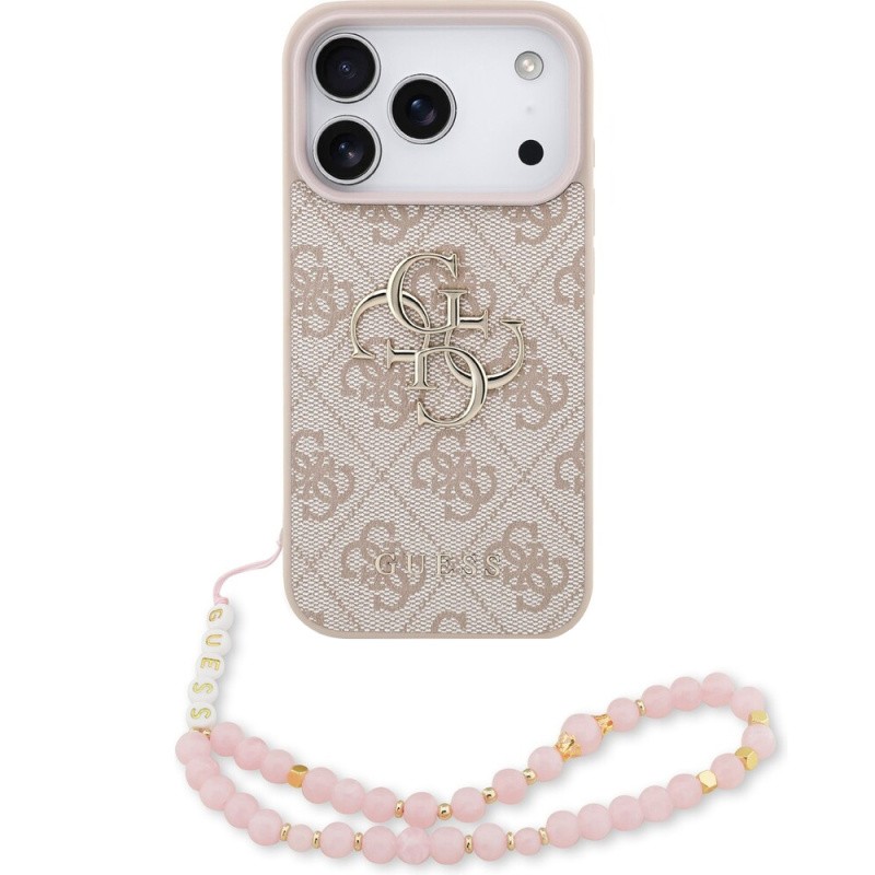 Zadní kryt Guess PU 4G Metal Logo Strap pro Apple iPhone 18 Pro Max, růžová