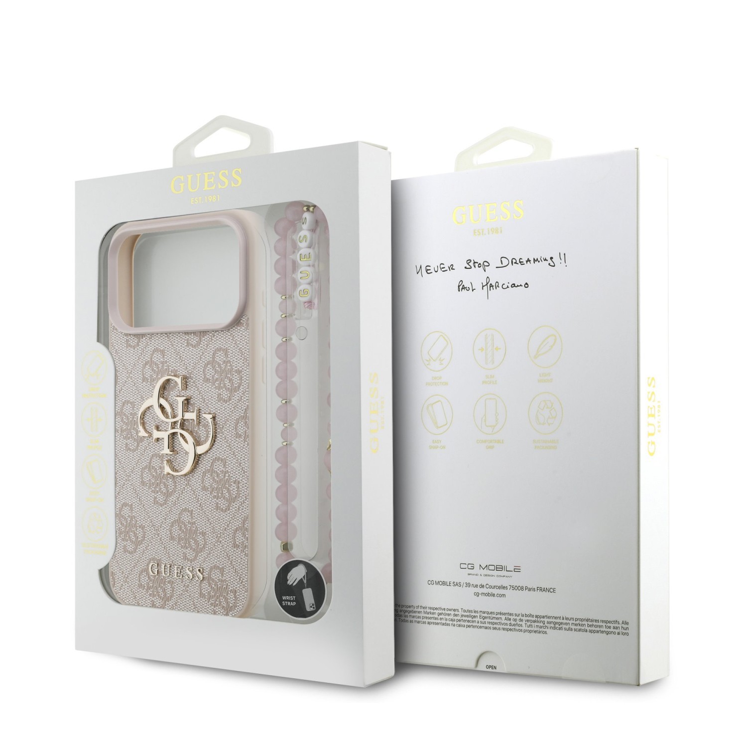 Zadní kryt Guess PU 4G Metal Logo Strap pro Apple iPhone 18 Pro, růžová