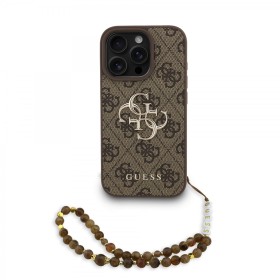 Guess PU 4G Metal Logo Strap Zadní Kryt pro iPhone 18 Pro Max Brown