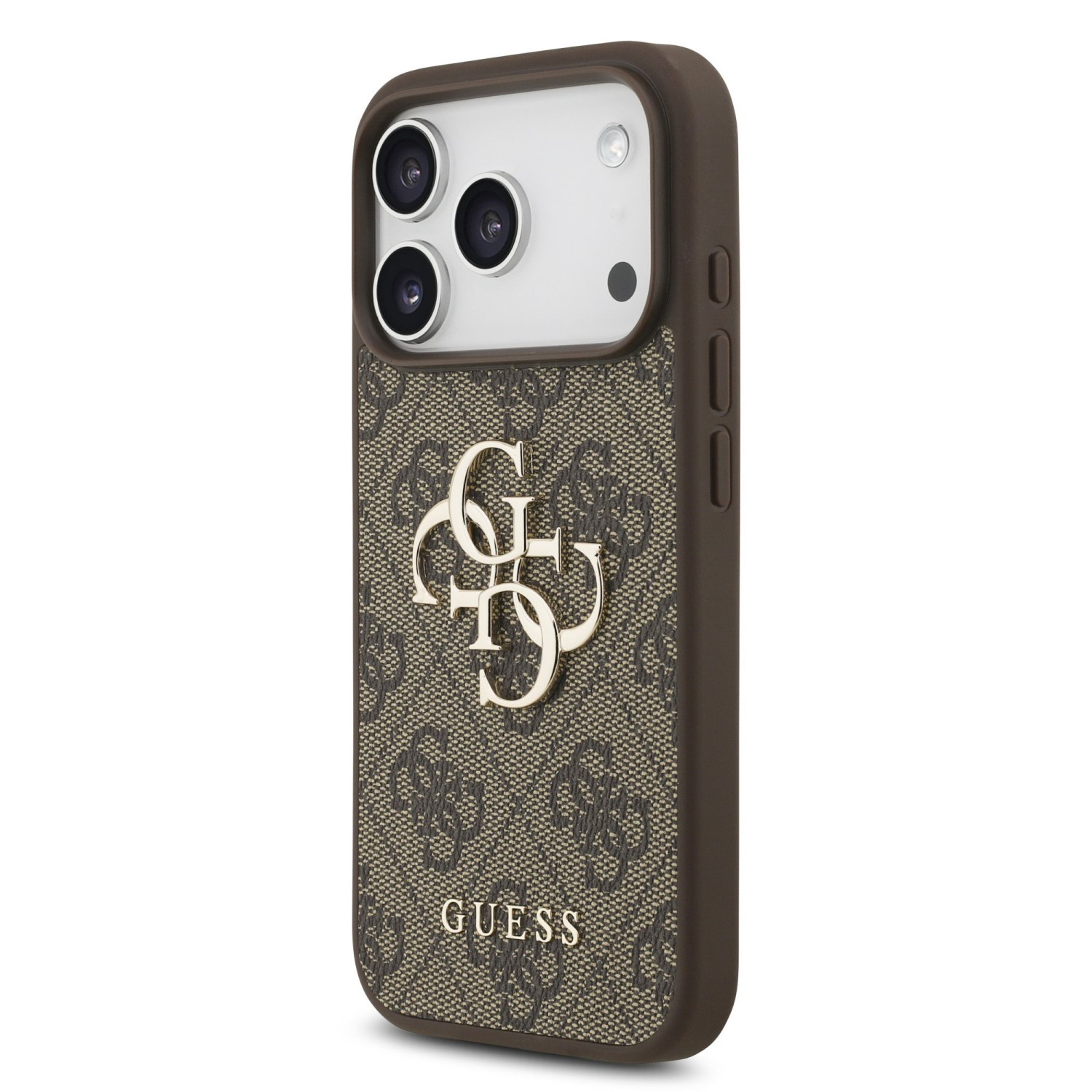 Zadní kryt Guess PU 4G Metal Logo Strap pro Apple iPhone 18 Pro Max, hnědá