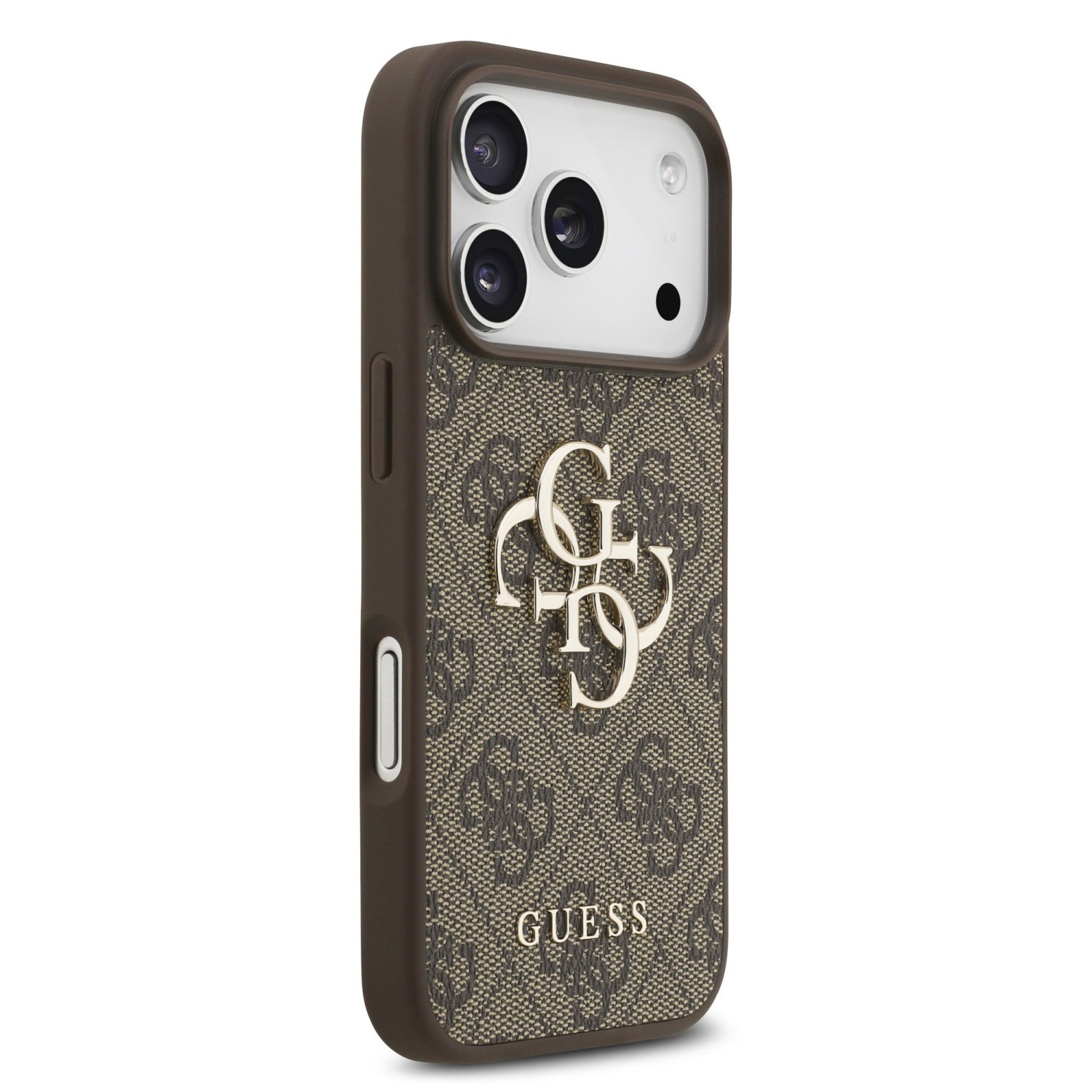 Zadní kryt Guess PU 4G Metal Logo Strap pro Apple iPhone 18 Pro Max, hnědá
