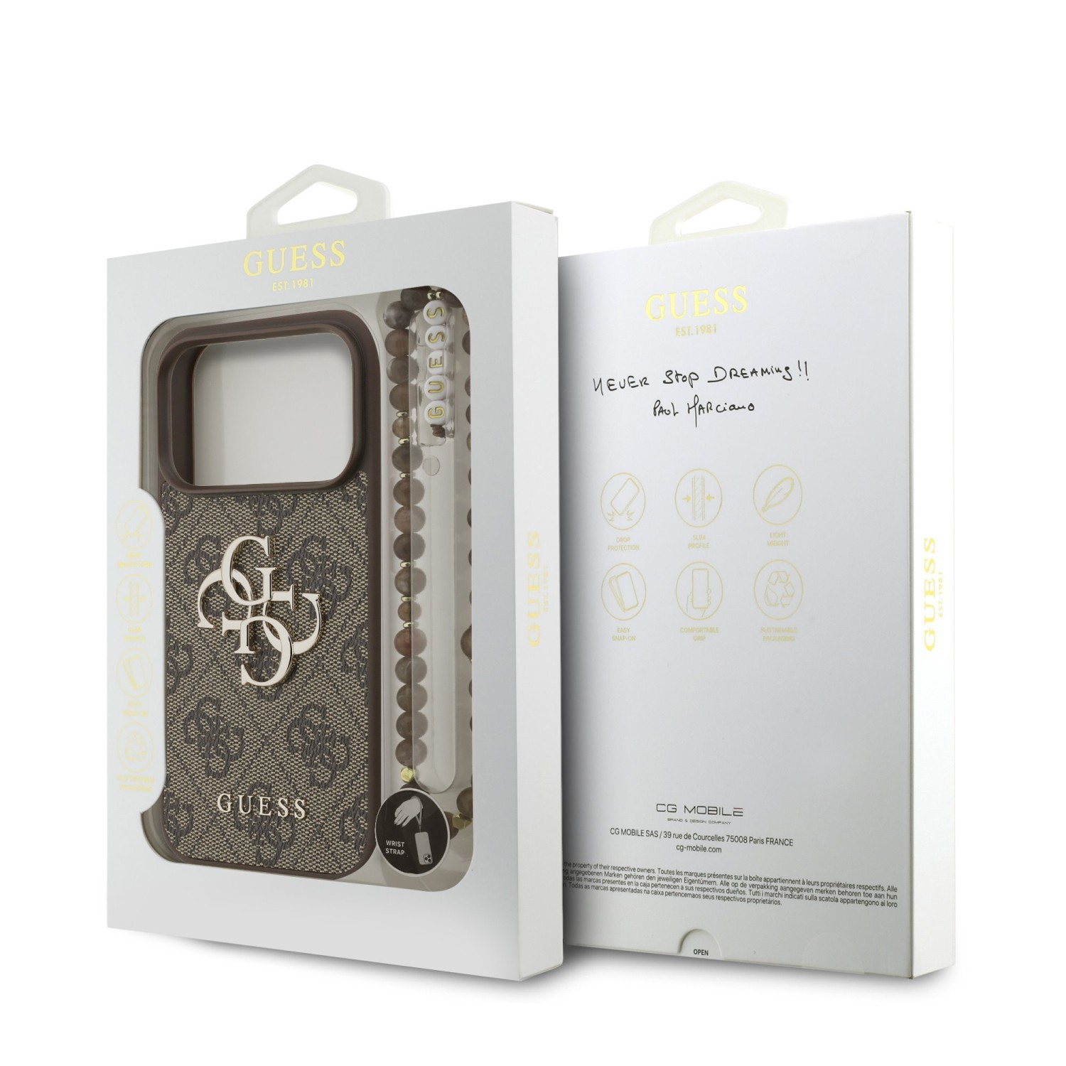 Zadní kryt Guess PU 4G Metal Logo Strap pro Apple iPhone 18 Pro Max, hnědá