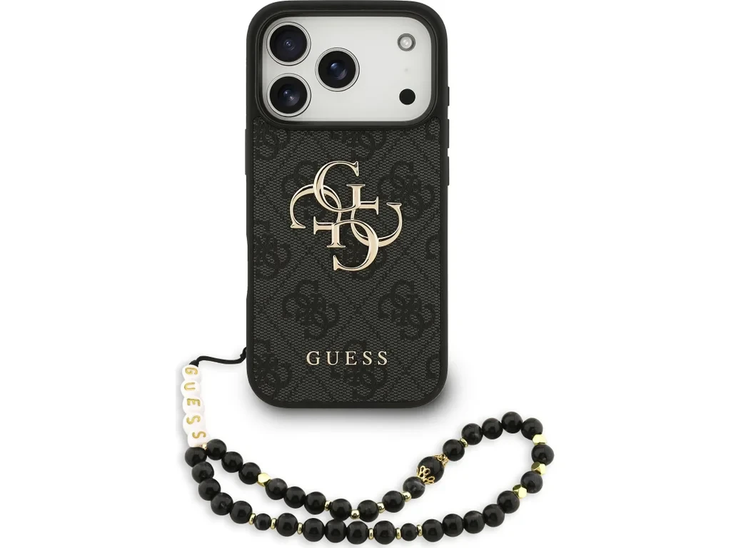 Zadní kryt Guess PU 4G Metal Logo Strap pro Apple iPhone 18 Pro Max, černá