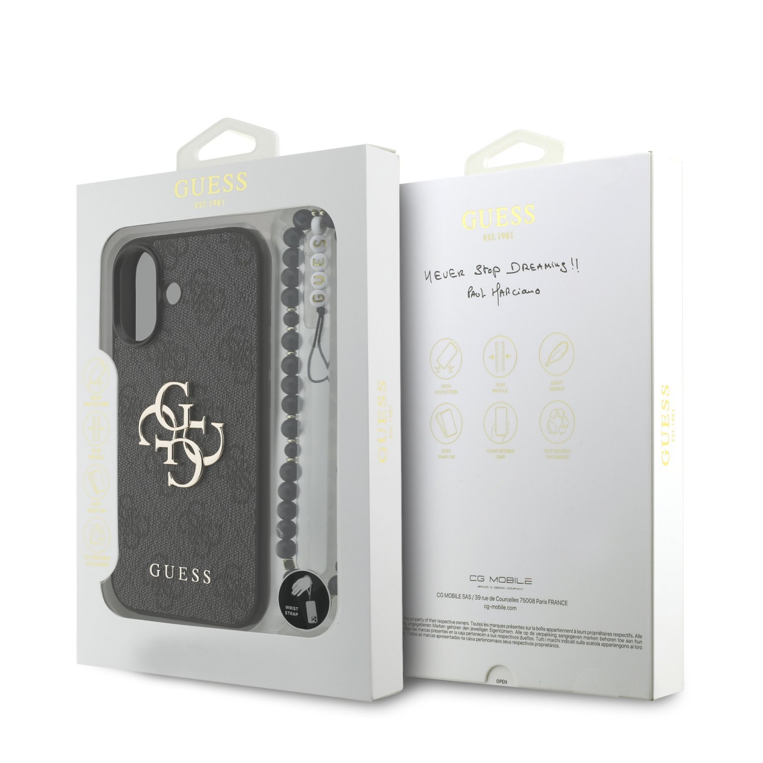 Zadní kryt Guess PU 4G Metal Logo Strap pro Apple iPhone 18 Pro, černá