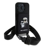Zadní kryt Karl Lagerfeld Saffiano Crossbody Popruh Karl and Choupette pro Apple iPhone 18 Pro Max, černá