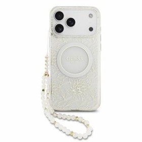 Guess IML Flowers Allover Strap MagSafe Zadní Kryt pro iPhone 18 Pro Max White