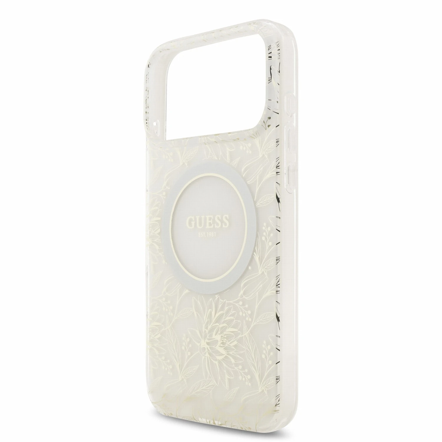 Guess IML Flowers Allover Strap MagSafe Zadní Kryt pro iPhone 18 Pro Max White
