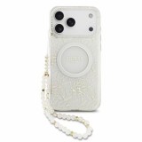 Zadní kryt Guess IML Flowers Allover Strap MagSafe pro Apple iPhone 18 Pro, bílá