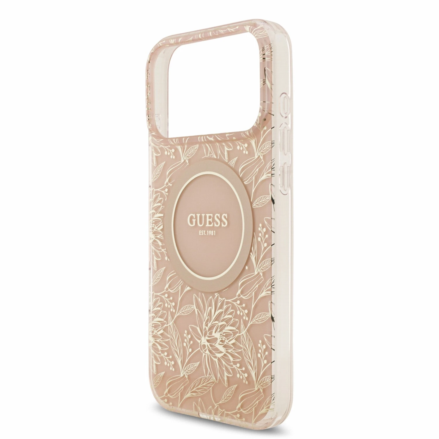 Guess IML Flowers Allover Strap MagSafe Zadní Kryt pro iPhone 18 Pro Max Pink