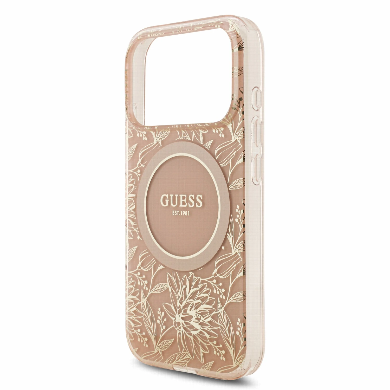 Guess IML Flowers Allover Strap MagSafe Zadní Kryt pro iPhone 18 Pro Pink