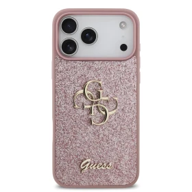 Guess PU Fixed Glitter 4G Metal Logo Zadní Kryt pro iPhone 18 Pro Max Pink