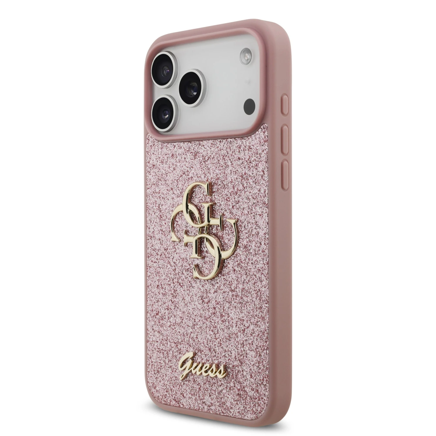 Guess PU Fixed Glitter 4G Metal Logo Zadní Kryt pro iPhone 18 Pro Max Pink