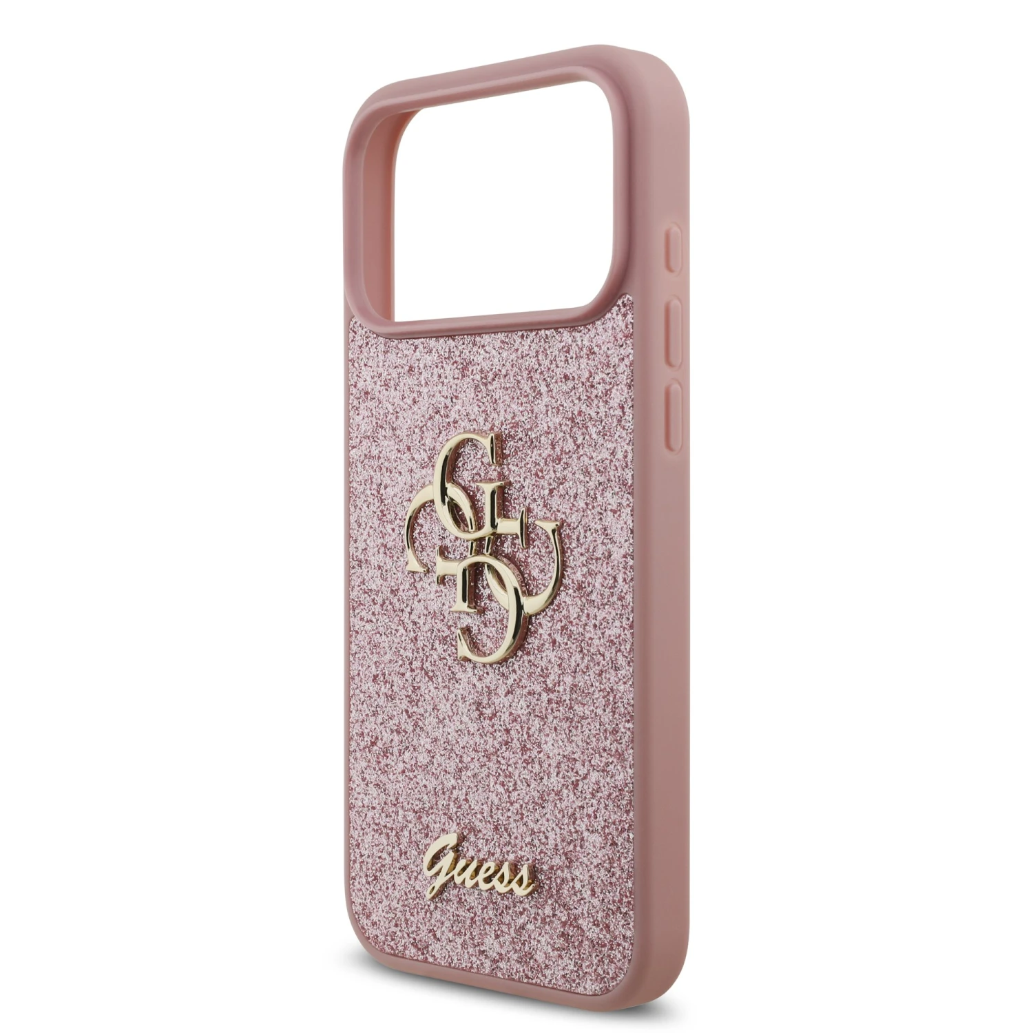 Guess PU Fixed Glitter 4G Metal Logo Zadní Kryt pro iPhone 18 Pro Max Pink