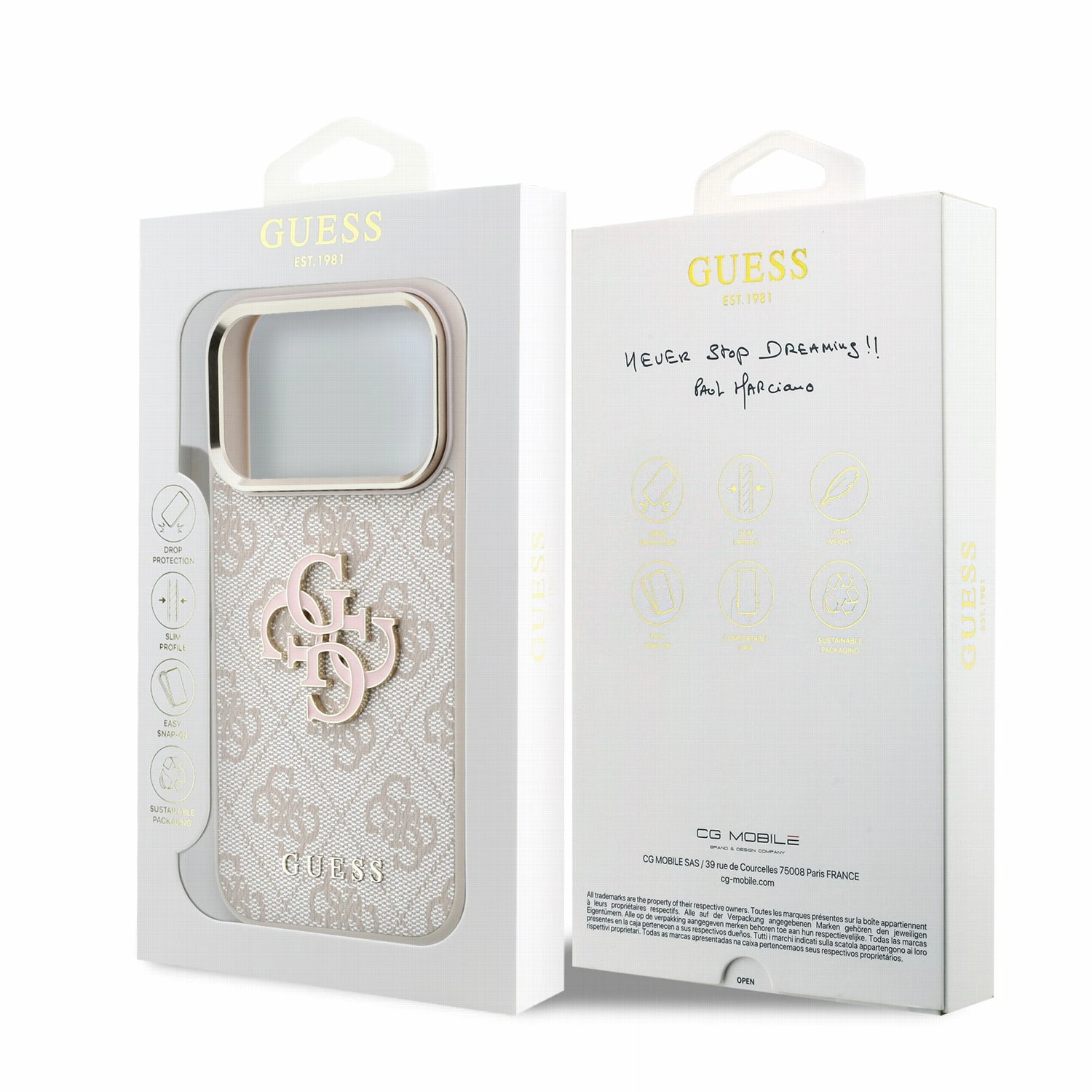 Guess PU 4G Resin Metal Logo Zadní Kryt pro iPhone 18 Pro Pink