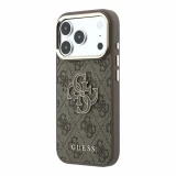 Guess PU 4G Resin Metal Logo Zadní Kryt pro iPhone 18 Pro Max Brown