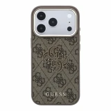 Guess PU 4G Resin Metal Logo Zadní Kryt pro iPhone 18 Pro Max Brown