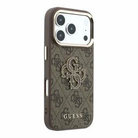 Guess PU 4G Resin Metal Logo Zadní Kryt pro iPhone 18 Pro Max Brown