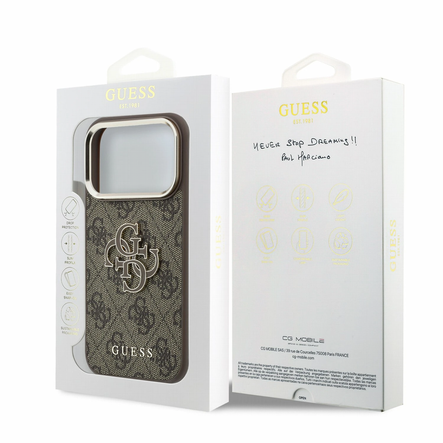 Guess PU 4G Resin Metal Logo Zadní Kryt pro iPhone 18 Pro Max Brown