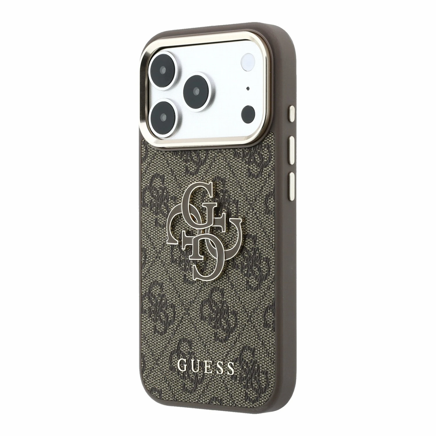 Guess PU 4G Resin Metal Logo Zadní Kryt pro iPhone 18 Pro Brown