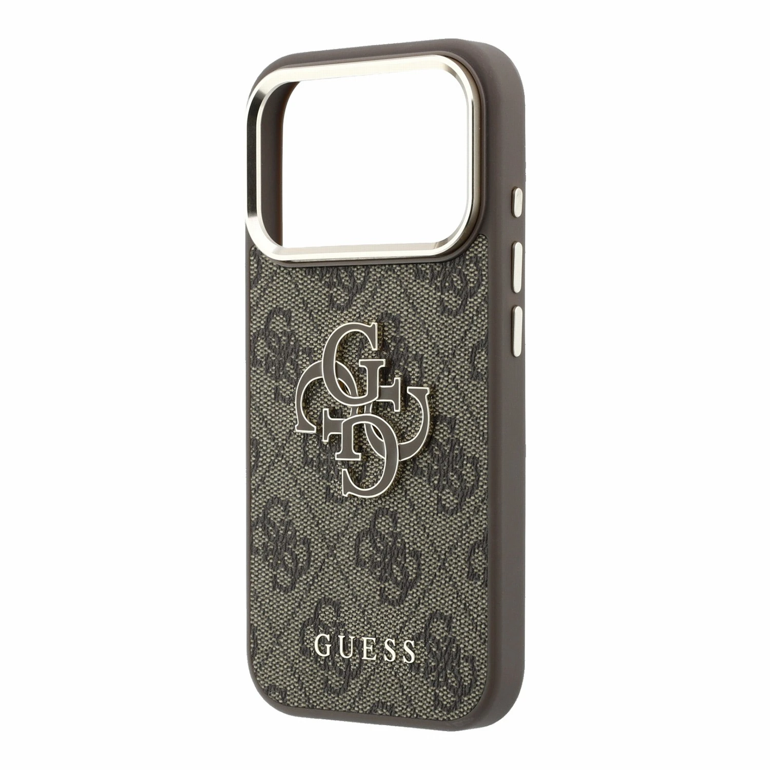 Guess PU 4G Resin Metal Logo Zadní Kryt pro iPhone 18 Pro Brown