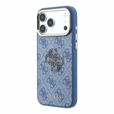 Guess PU 4G Resin Metal Logo Zadní Kryt pro iPhone 18 Pro Max Blue