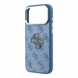 Guess PU 4G Resin Metal Logo Zadní Kryt pro iPhone 18 Pro Max Blue
