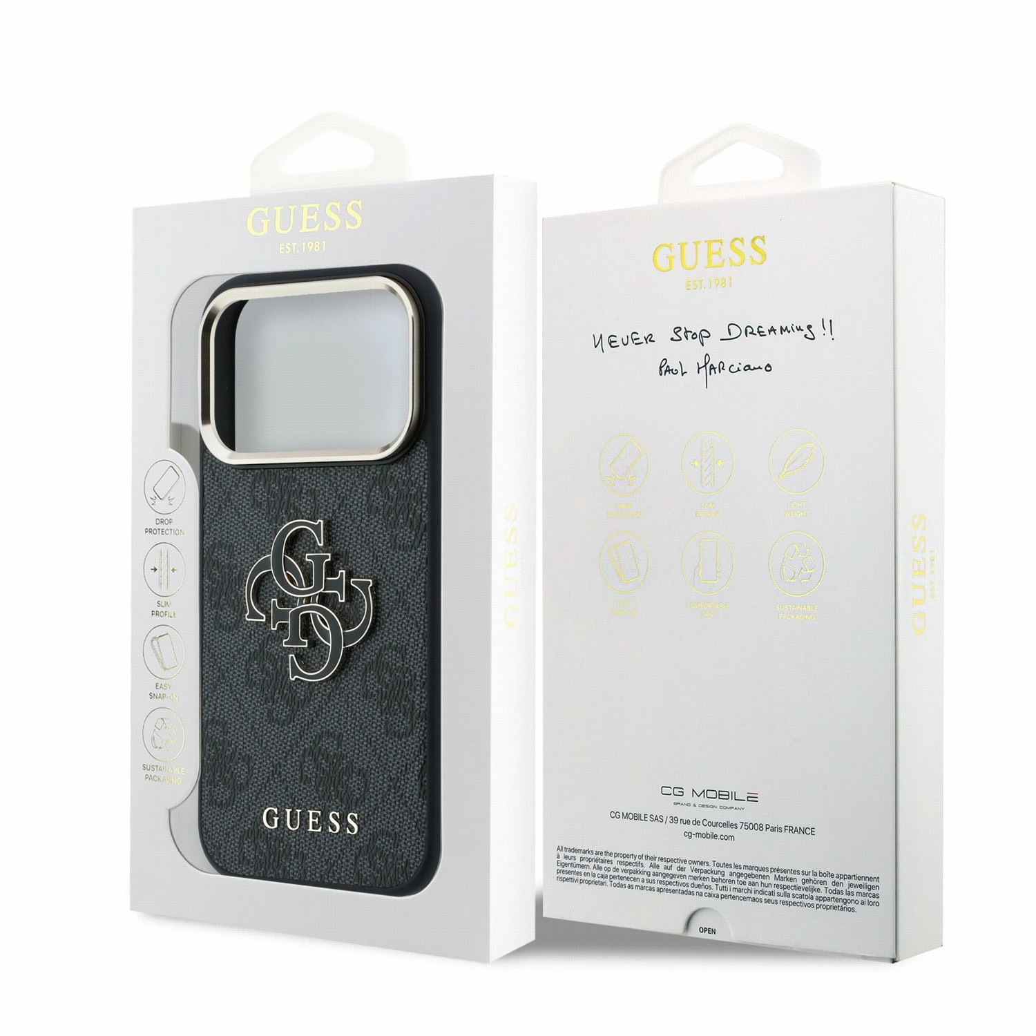 Guess PU 4G Resin Metal Logo Zadní Kryt pro iPhone 18 Pro Max Black