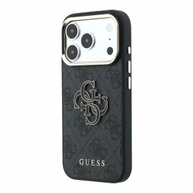 Guess PU 4G Resin Metal Logo Zadní Kryt pro iPhone 18 Pro Black