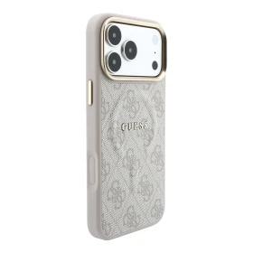 Guess PU Leather 4G Gold Frame Embossed MagSafe Zadní Kryt pro iPhone 18 Pro Pink