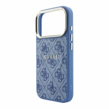 Guess PU Leather 4G Gold Frame Embossed MagSafe Zadní Kryt pro iPhone 18 Pro Max Blue