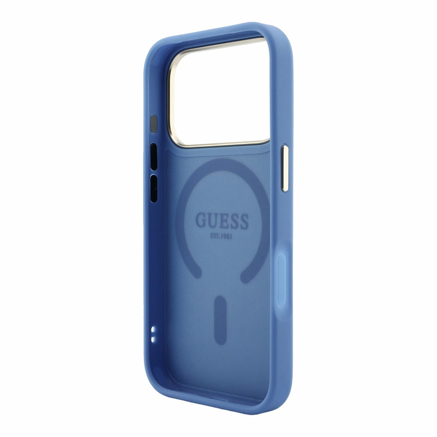 Guess PU Leather 4G Gold Frame Embossed MagSafe Zadní Kryt pro iPhone 18 Pro Max Blue