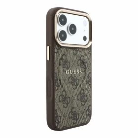 Guess PU Leather 4G Gold Frame Embossed MagSafe Zadní Kryt pro iPhone 18 Pro Max Brown