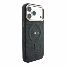 Guess PU Leather 4G Gold Frame Embossed MagSafe Zadní Kryt pro iPhone 18 Pro Max Black