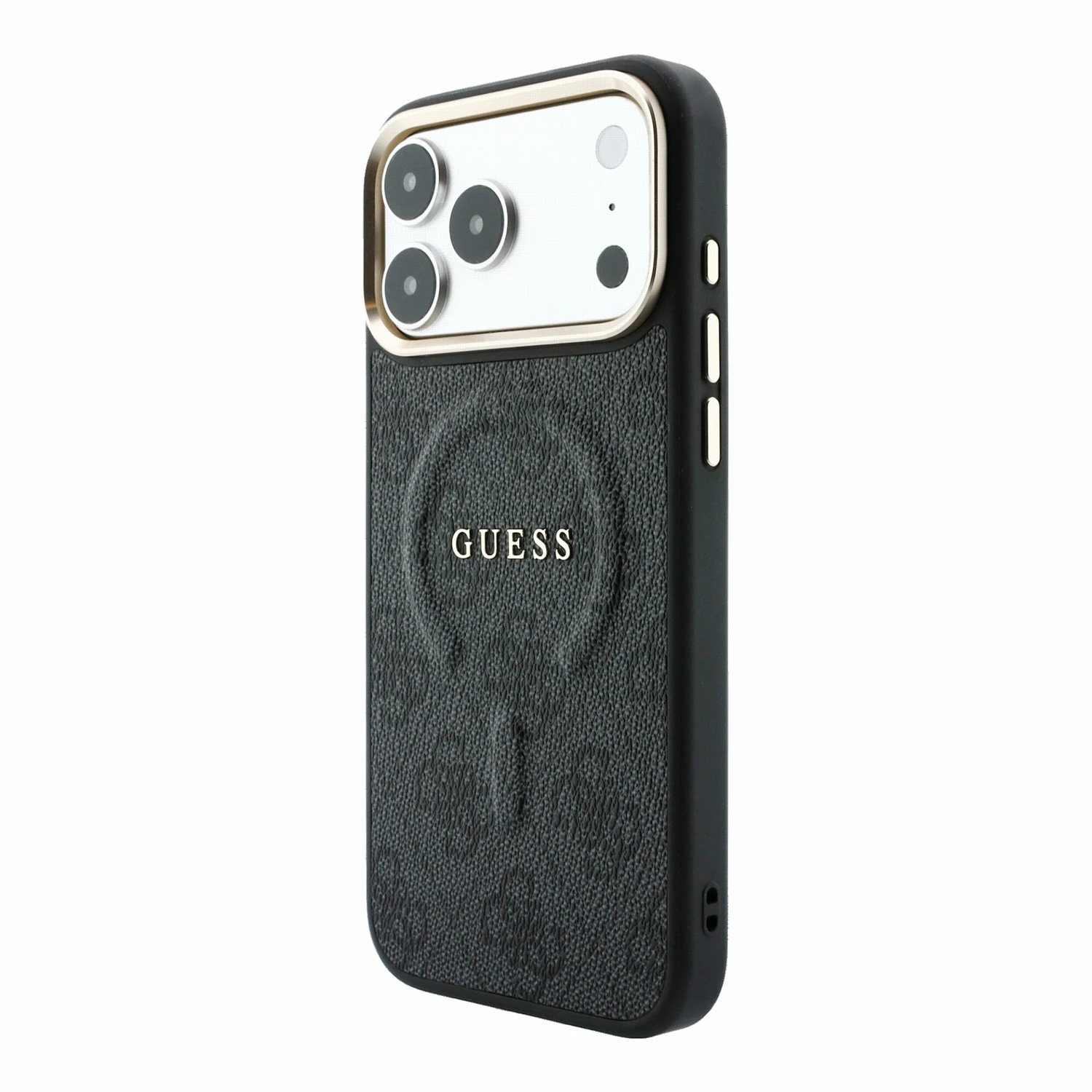 Guess PU Leather 4G Gold Frame Embossed MagSafe Zadní Kryt pro iPhone 18 Pro Black