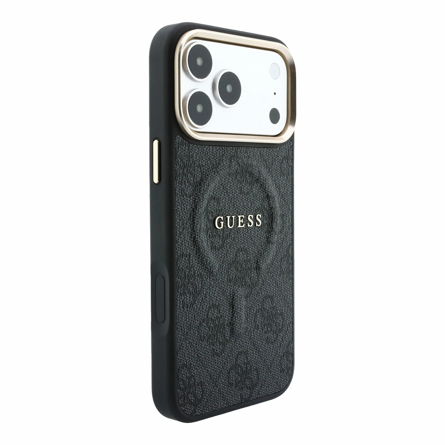 Guess PU Leather 4G Gold Frame Embossed MagSafe Zadní Kryt pro iPhone 18 Pro Black