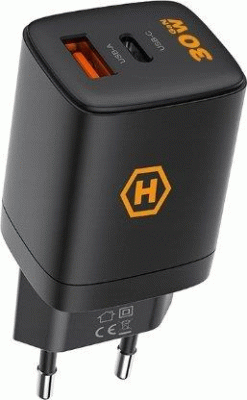 Nabíječka do sítě Hammer RapidCharge Duo 30W, 1xUSB, 1xUSB-C, černá
