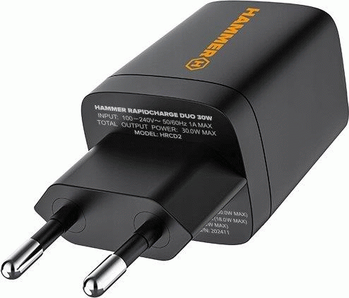 Nabíječka do sítě Hammer RapidCharge Duo 30W, 1xUSB, 1xUSB-C, černá