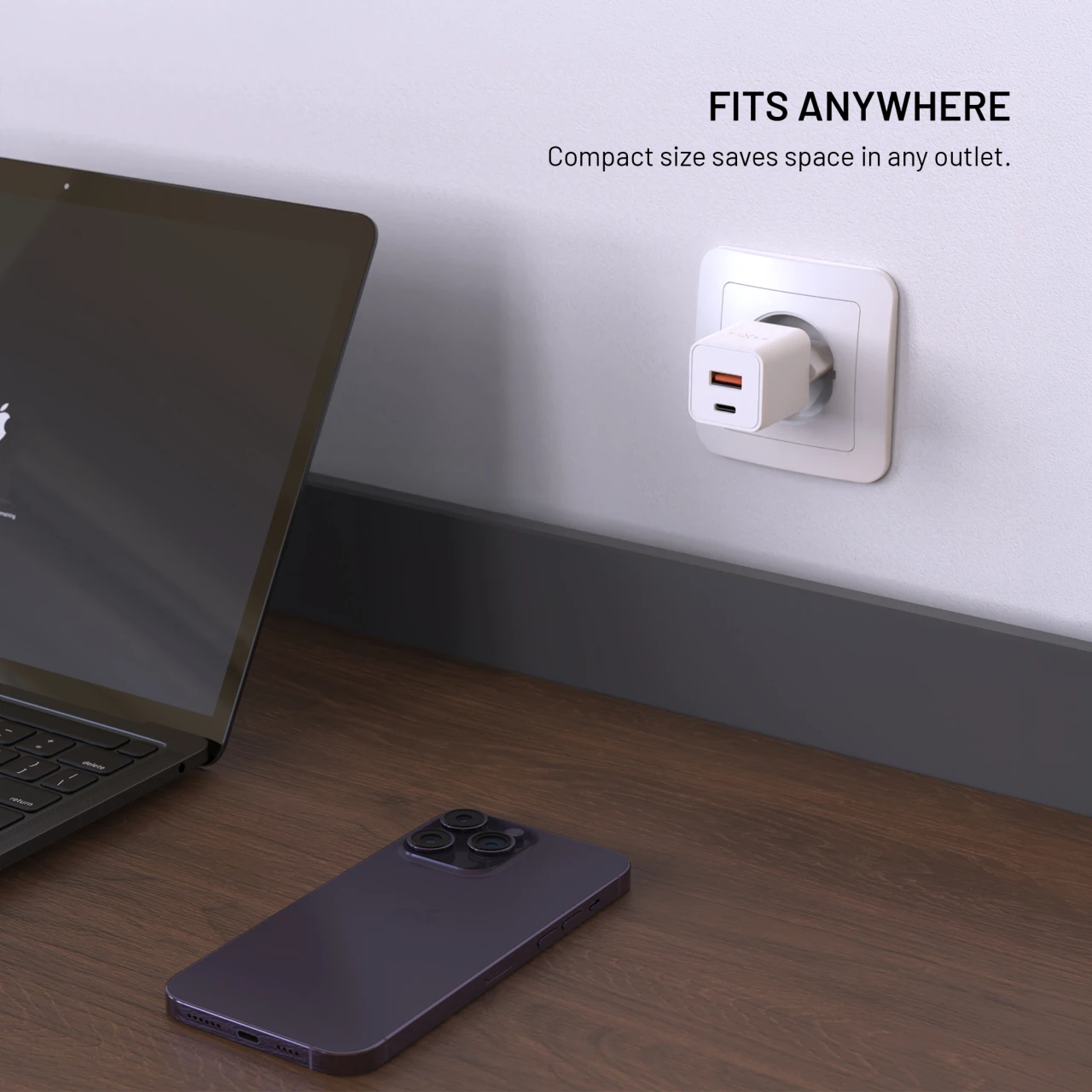 Síťová GaN nabíječka FIXED Mini s USB-C a USB výstupem a podporou PD, 30W, bílá