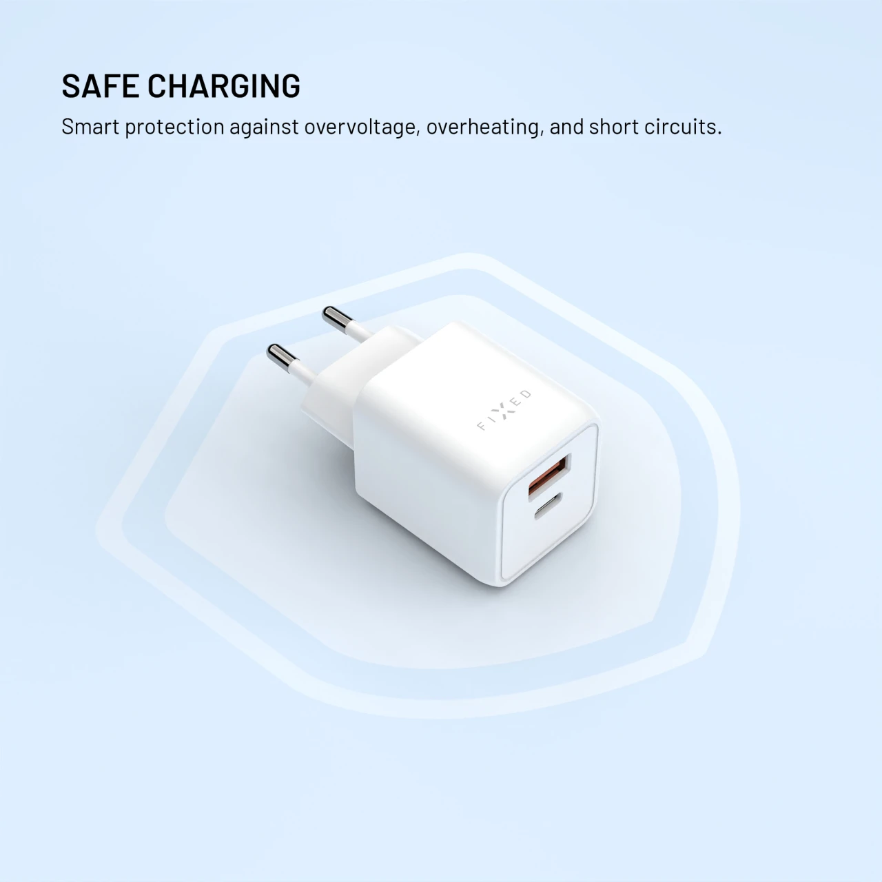 FIXED Mini GaN s USB-C a USB výstupem a podporou PD, 45W, bílá