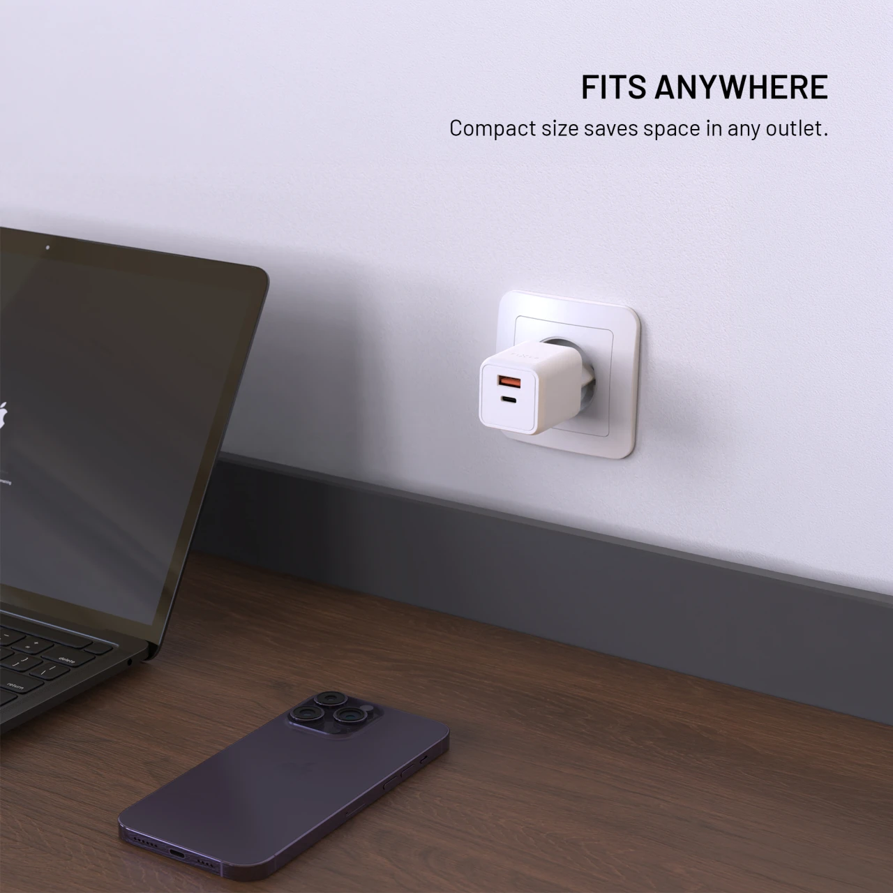 FIXED Mini GaN s USB-C a USB výstupem a podporou PD, 45W, bílá